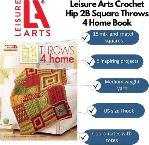 LEISURE ARTS Hip 2B Square Throws 4 Home Crochet Book, Crochet Book, Pattern Books, Books Patterns, Patterns, Stitch Patterns for Beginners in Saudi Arabia