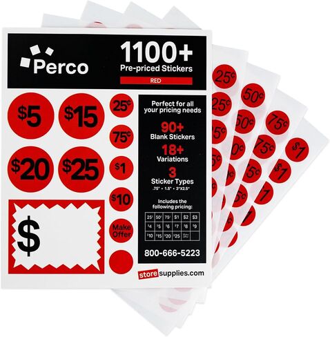 ملصقات أسعار بيع Garage Perco-1000+ من الملصقات الفارغة قبل 75 عامًا-علامات أسعار سهلة القراءة لأسعار فعالة وجذابة-مثالية لمبيعات الفناء وأسواق السلع المستعملة ومعارض المقاطعات واستخدام التجزئة in Kuwait