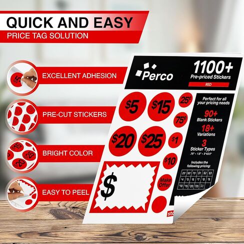 ملصقات أسعار بيع Garage Perco-1000+ من الملصقات الفارغة قبل 75 عامًا-علامات أسعار سهلة القراءة لأسعار فعالة وجذابة-مثالية لمبيعات الفناء وأسواق السلع المستعملة ومعارض المقاطعات واستخدام التجزئة in Kuwait