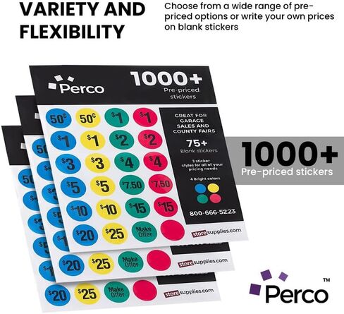ملصقات أسعار بيع Garage Perco-1000+ من الملصقات الفارغة قبل 75 عامًا-علامات أسعار سهلة القراءة لأسعار فعالة وجذابة-مثالية لمبيعات الفناء وأسواق السلع المستعملة ومعارض المقاطعات واستخدام التجزئة in Saudi Arabia