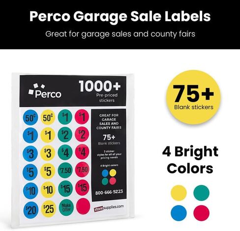 ملصقات أسعار بيع Garage Perco-1000+ من الملصقات الفارغة قبل 75 عامًا-علامات أسعار سهلة القراءة لأسعار فعالة وجذابة-مثالية لمبيعات الفناء وأسواق السلع المستعملة ومعارض المقاطعات واستخدام التجزئة in Saudi Arabia