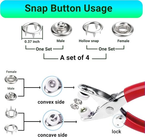 Vintrex 100pcs Metal Snap Button Kit - Silver Hollow Snaps for Fabric و 9.5 مم زر للخياطة لقرعات DIY ومشاريع الملابس والخياطة (وليس الأدوات) in Kuwait