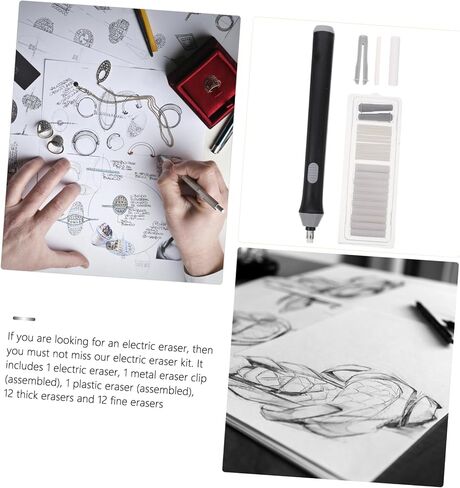 Lurrose Electric Eraser Eraser Auto Eraser لرسم القلم الرصاص ورسم البطارية الكهربائية مع التحكم الدقيق في صياغة الحرف الفنية تشمل قابلة للاستبدال ومقطع in Kuwait