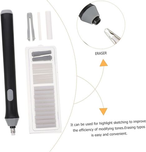 Lurrose Electric Eraser Eraser Auto Eraser لرسم القلم الرصاص ورسم البطارية الكهربائية مع التحكم الدقيق في صياغة الحرف الفنية تشمل قابلة للاستبدال ومقطع in Kuwait