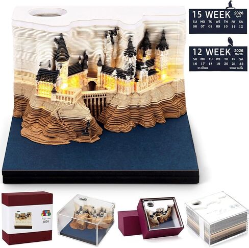 3D Time Piece Calendar 2026 3D Tear Away Mini Desk Calendar مع LED LED Art Memo Pad Notepad Desktop Decoration Gift لعيد الميلاد (مع التقويم الأسبوعي والضوء) in Kuwait