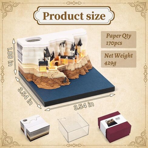 3D Time Piece Calendar 2026 3D Tear Away Mini Desk Calendar مع LED LED Art Memo Pad Notepad Desktop Decoration Gift لعيد الميلاد (مع التقويم الأسبوعي والضوء) in Kuwait
