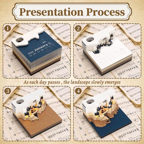 3D Time Piece Calendar 2026 3D Tear Away Mini Desk Calendar مع LED LED Art Memo Pad Notepad Desktop Decoration Gift لعيد الميلاد (مع التقويم الأسبوعي والضوء) in Kuwait