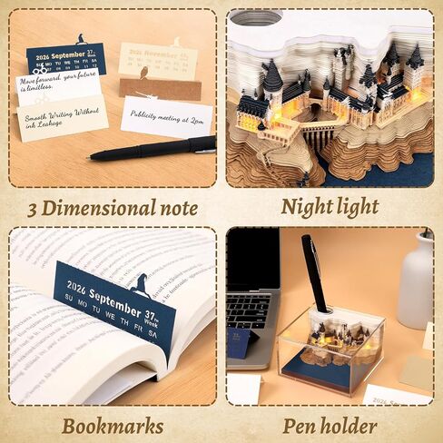 3D Time Piece Calendar 2026 3D Tear Away Mini Desk Calendar مع LED LED Art Memo Pad Notepad Desktop Decoration Gift لعيد الميلاد (مع التقويم الأسبوعي والضوء) in Kuwait