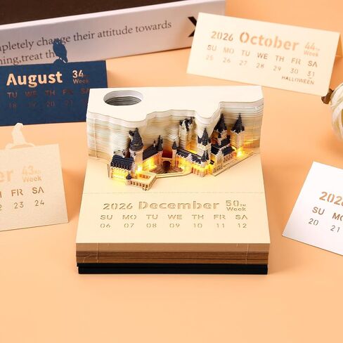3D Time Piece Calendar 2026 3D Tear Away Mini Desk Calendar مع LED LED Art Memo Pad Notepad Desktop Decoration Gift لعيد الميلاد (مع التقويم الأسبوعي والضوء) in Kuwait