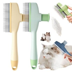 Premium Pet Hair Removal Comb & Flea Comb – Professional Deshedding Brush for Dogs & Cats, Dual-Sided Stainless Steel Teeth (Long & Short), Grooming Tool with Easy Release Button (Green+Orange) in Saudi Arabia