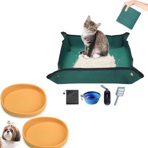 BNOSDM Yellow Silicone Cat Food Bowls Portable Litter Box Kit for Car, Hotels, Outings, Temporary Stays in Saudi Arabia