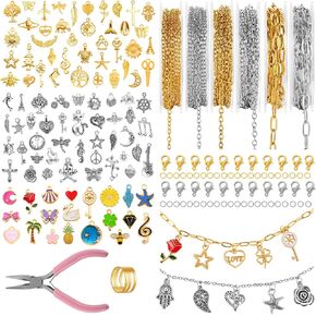 Zefy 18K Gold Silver Chain for Jewelry Making, 19.7ft 6 Rolls Stainless Steel Chains Bulk with 348 Pcs Charms, Jump Rings Lobster Clasps Set for DIY Bracelet Necklace Crafts in Kuwait