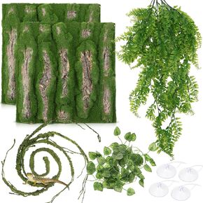 نباتات الزواحف لـ Terrarium Beeded Dragon تشمل Moss Bark Plant Vines أوراق اصطناعية مرنة فرع تسلق الغابة لزخارف الخزان الفهد in Kuwait
