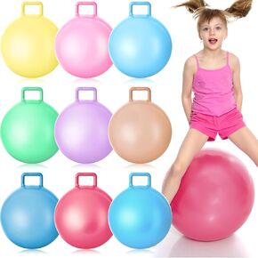 Meooeck 9 Pcs Hopper Ball Carnival Outdoor Game 22 Inch Jumping Hopping Outdoor Bouncy Ball with Handles and Air Pump for Sports School Games Exercise(Multicolor) in Kuwait