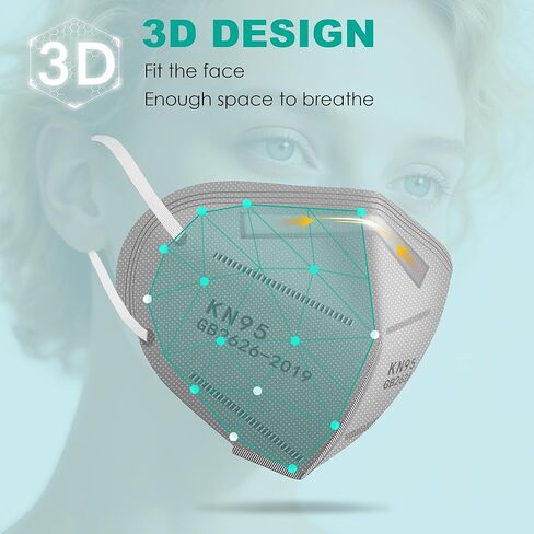 25 قطعة من قناع الوجه KN95 من LEMENT باللون الأسود مكون من 5 طبقات من أقنعة أمان الغبار، كفاءة الفلتر ≥95%، حلقات أذن مرنة قابلة للتنفس، أقنعة سوداء in Kuwait