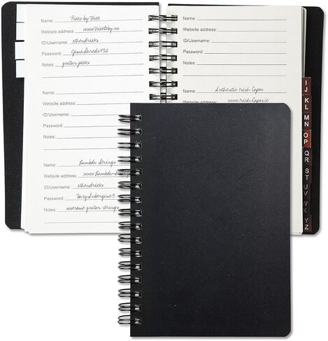 كتاب كلمة المرور السوداء الحالي وربط الدبوس ، 65 صفحة ، 4.5 "× 5 ¾" الحجم المربوطة ، علامات تبويب أبجدية ، منظم الإنترنت للغطاء البلاستيكي لموقع الويب غير المتصل ، تسجيل الدخول ، وتخزين اسم المستخدم in Kuwait