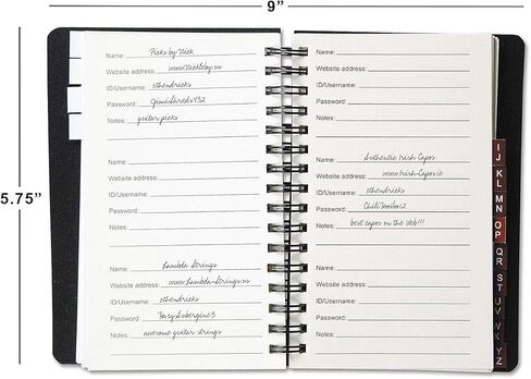 كتاب كلمة المرور السوداء الحالي وربط الدبوس ، 65 صفحة ، 4.5 "× 5 ¾" الحجم المربوطة ، علامات تبويب أبجدية ، منظم الإنترنت للغطاء البلاستيكي لموقع الويب غير المتصل ، تسجيل الدخول ، وتخزين اسم المستخدم in Kuwait