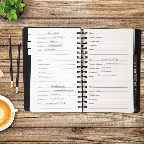 كتاب كلمة المرور السوداء الحالي وربط الدبوس ، 65 صفحة ، 4.5 "× 5 ¾" الحجم المربوطة ، علامات تبويب أبجدية ، منظم الإنترنت للغطاء البلاستيكي لموقع الويب غير المتصل ، تسجيل الدخول ، وتخزين اسم المستخدم in Kuwait