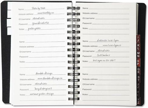 كتاب كلمة المرور السوداء الحالي وربط الدبوس ، 65 صفحة ، 4.5 "× 5 ¾" الحجم المربوطة ، علامات تبويب أبجدية ، منظم الإنترنت للغطاء البلاستيكي لموقع الويب غير المتصل ، تسجيل الدخول ، وتخزين اسم المستخدم in Kuwait