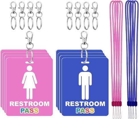 8 مجموعة تمريرة قاعة مرحاة تمريرة الحمام للفصول الدراسية مع حامل المفاتيح Lanyard Blue and Pink Key Tag for Women Men Restaurant Office School Chapricroom in Kuwait