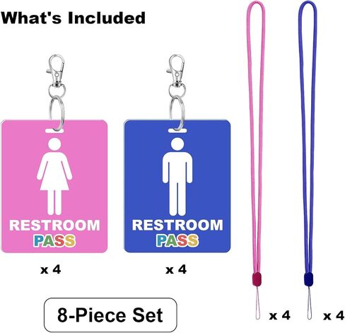 8 مجموعة تمريرة قاعة مرحاة تمريرة الحمام للفصول الدراسية مع حامل المفاتيح Lanyard Blue and Pink Key Tag for Women Men Restaurant Office School Chapricroom in Kuwait