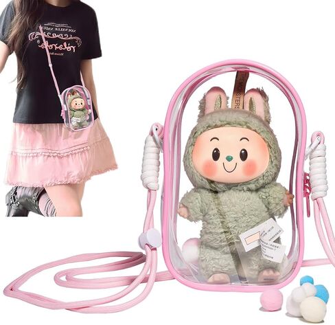 AICase Protective Case for Labubu Plush Doll,Clear Bag for Stadium Events Crossbody Bag Accessories Stadium Approved Clear Purse for Kpop Demon Hunters Ozzy Stray Ateez Saja Concerts Sports Festivals in Saudi Arabia