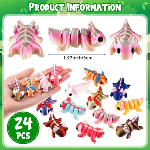 Honoson 24 PCS ثلاثية الأبعاد المطبوعة Axolotl Toy 3D طباعة الحيوانات الصغيرة مرنة مرنة اللطيف التعريفي التغلب in Saudi Arabia