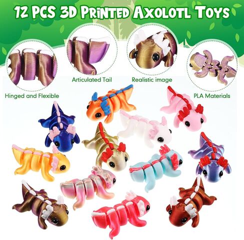Honoson 24 PCS ثلاثية الأبعاد المطبوعة Axolotl Toy 3D طباعة الحيوانات الصغيرة مرنة مرنة اللطيف التعريفي التغلب in Saudi Arabia