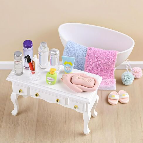 76pcs ملحقات Dollhouse Miniature ، حمام Dollhouse مع مجموعة من منشفة شامبو فرشاة الأسنان مجموعة أدوات نظافة ، مجموعة مصغرة لتخزين المجوهرات حقيبة ظهر للفتاة in Saudi Arabia