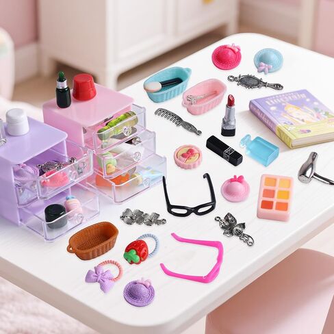 76pcs ملحقات Dollhouse Miniature ، حمام Dollhouse مع مجموعة من منشفة شامبو فرشاة الأسنان مجموعة أدوات نظافة ، مجموعة مصغرة لتخزين المجوهرات حقيبة ظهر للفتاة in Saudi Arabia