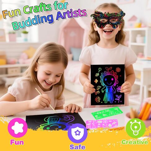 60 Pcs Scratch Art for Kids, Rainbow Scratch Paper, Black Magic Scratch Off Craft Set for 3 4 5 6 7 8 9 10 Years Old Girls and Boys Kids, Party Games Christmas Birthday Easter Gifts in Saudi Arabia