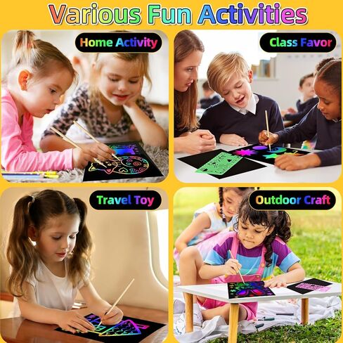 60 Pcs Scratch Art for Kids, Rainbow Scratch Paper, Black Magic Scratch Off Craft Set for 3 4 5 6 7 8 9 10 Years Old Girls and Boys Kids, Party Games Christmas Birthday Easter Gifts in Saudi Arabia