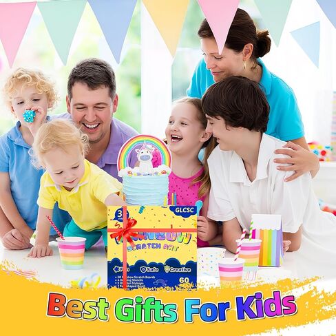 60 Pcs Scratch Art for Kids, Rainbow Scratch Paper, Black Magic Scratch Off Craft Set for 3 4 5 6 7 8 9 10 Years Old Girls and Boys Kids, Party Games Christmas Birthday Easter Gifts in Saudi Arabia