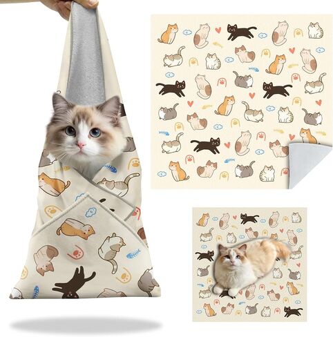 27.6 "Cat Grooming Wrap ، غلاف قط لاصق ذاتي لقطع الأظافر ، غلاف قماط Cat المضاد للاحتفال لتنظيف الأذن ، بطانية مقاومة للقطب ، أداة ضبط الأليفة (6-10 رطل) in Kuwait