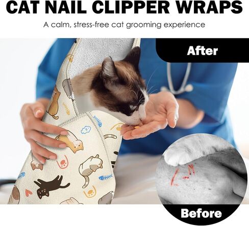 27.6 "Cat Grooming Wrap ، غلاف قط لاصق ذاتي لقطع الأظافر ، غلاف قماط Cat المضاد للاحتفال لتنظيف الأذن ، بطانية مقاومة للقطب ، أداة ضبط الأليفة (6-10 رطل) in Kuwait
