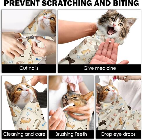 27.6 "Cat Grooming Wrap ، غلاف قط لاصق ذاتي لقطع الأظافر ، غلاف قماط Cat المضاد للاحتفال لتنظيف الأذن ، بطانية مقاومة للقطب ، أداة ضبط الأليفة (6-10 رطل) in Kuwait