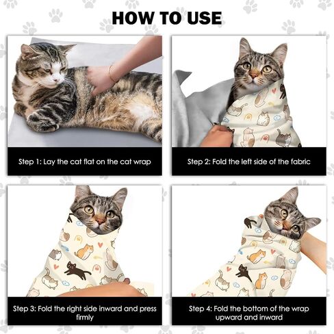27.6 "Cat Grooming Wrap ، غلاف قط لاصق ذاتي لقطع الأظافر ، غلاف قماط Cat المضاد للاحتفال لتنظيف الأذن ، بطانية مقاومة للقطب ، أداة ضبط الأليفة (6-10 رطل) in Kuwait