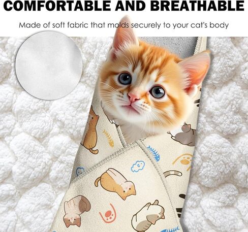 27.6 "Cat Grooming Wrap ، غلاف قط لاصق ذاتي لقطع الأظافر ، غلاف قماط Cat المضاد للاحتفال لتنظيف الأذن ، بطانية مقاومة للقطب ، أداة ضبط الأليفة (6-10 رطل) in Kuwait