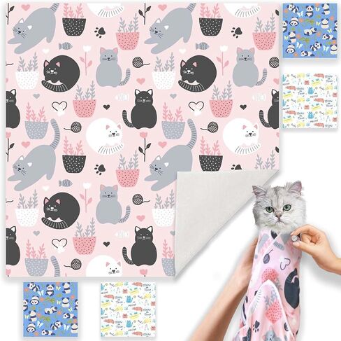 Cat Wrap for Grooming-Premium Cat Grooming Wrap Cat Restraint for Nail Clipping, Self-Adherent Soft Cat Blanket to Wrap Cat Anti-Scratch Anti-Escape Grooming Bag (Pink, L(Within 9lbs)) in Saudi Arabia