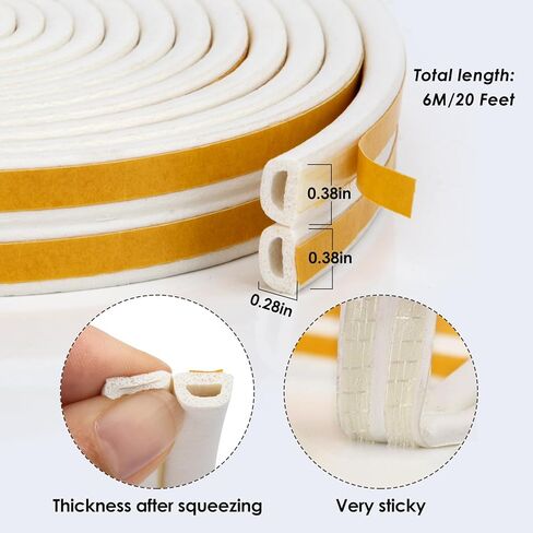 YOUSHARES Door Weather Stripping - Self Adhesive Foam Seal Strip Weatherstripping for Doors Frame and Windows Gaps, Weatherstrip Anti-Collision D Type Door Seal Strip 20 Feet (Brown) in Kuwait