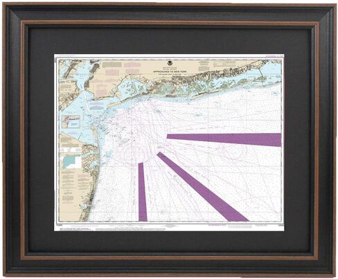 Framed Nautical Map 12326 : Approaches to New York; Shinecock Light to Fire Island Light - Poster Size. Handmade in USA in Saudi Arabia