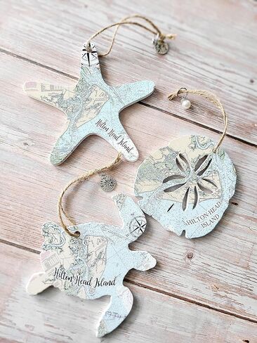 زخرفة | Hilton Head ، Sc Palm Leaf Wood Map Ornament | 4 "| مثالي لزجاجات النبيذ أو حقائب الهدايا أو شجرة عيد الميلاد | هدية فريدة لأي مناسبة in Kuwait