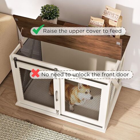 37" Wooden Dog Crate Furniture for Small Medium Dogs, Indoor Heavy Duty Dog Kennel with Sliding Door & Divider, Flip-top Dog Cage TV Stand Table Gray Wash in Saudi Arabia