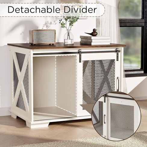 37" Wooden Dog Crate Furniture for Small Medium Dogs, Indoor Heavy Duty Dog Kennel with Sliding Door & Divider, Flip-top Dog Cage TV Stand Table Gray Wash in Saudi Arabia
