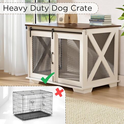 37" Wooden Dog Crate Furniture for Small Medium Dogs, Indoor Heavy Duty Dog Kennel with Sliding Door & Divider, Flip-top Dog Cage TV Stand Table Gray Wash in Saudi Arabia