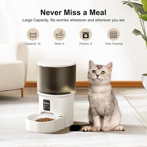 Darlipet Automatic cat Feeder,4L Auto cat Feeder,Programmable Meal & Portions,Freshness Protection, Automatic Cat Food Dispenser for Cats & Dogs, Back-up Battery, Easy to Set up & Clean in Saudi Arabia