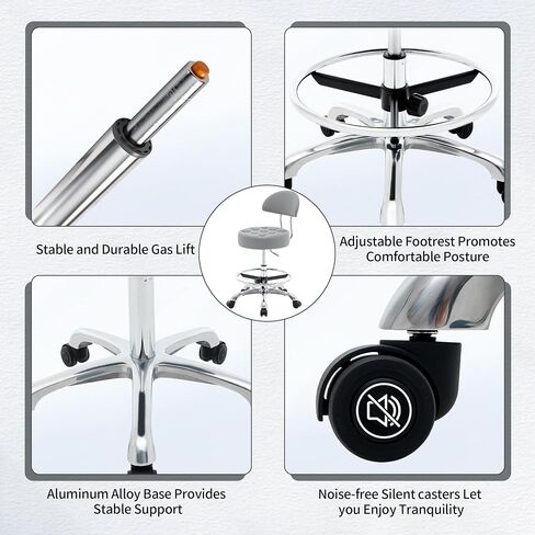 Drafting Stool with Back (Swivel Chair with Quiet Wheels) (Adjustable Height 20-27 inch) Rolling Office Swivel Stool (Gray) in Kuwait