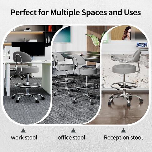 Drafting Stool with Back (Swivel Chair with Quiet Wheels) (Adjustable Height 20-27 inch) Rolling Office Swivel Stool (Gray) in Kuwait