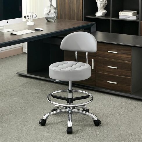 Drafting Stool with Back (Swivel Chair with Quiet Wheels) (Adjustable Height 20-27 inch) Rolling Office Swivel Stool (Gray) in Kuwait