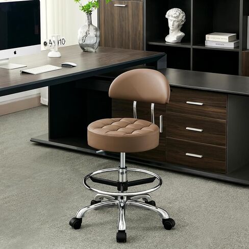 Drafting Stool with Back (Swivel Chair with Quiet Wheels) (Adjustable Height 20-27 inch) Rolling Office Swivel Stool (Gray) in Kuwait